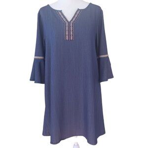 NAIF Size S Tunic Dress Chambray Boho Embroidered Bell Sleeves Blue Denim